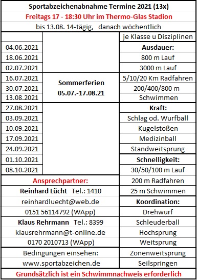 Termine Sportabzeichen 2021
